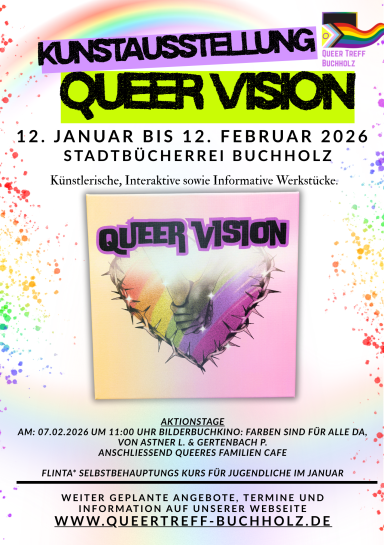 Plakat zur Kunstausstellung „Queer Vision“ in Buchholz, Januar bis Februar 2026.